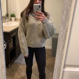 Tan sweater with lace up sleeve